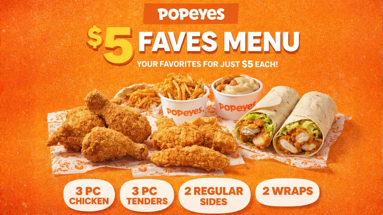 Popeyes $5 deal Faves menu